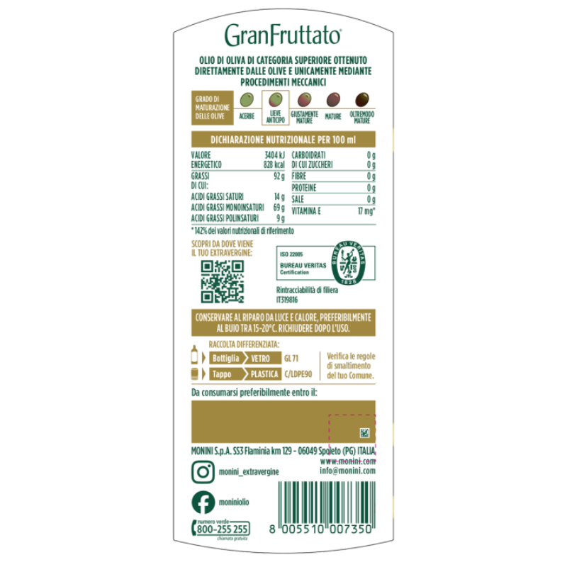 Olio Extra Vergine di Oliva - GranFruttato 1 Litro