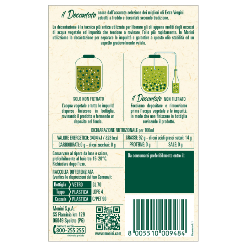 Olio Extra Vergine di Oliva  Decantato - 1 Litro