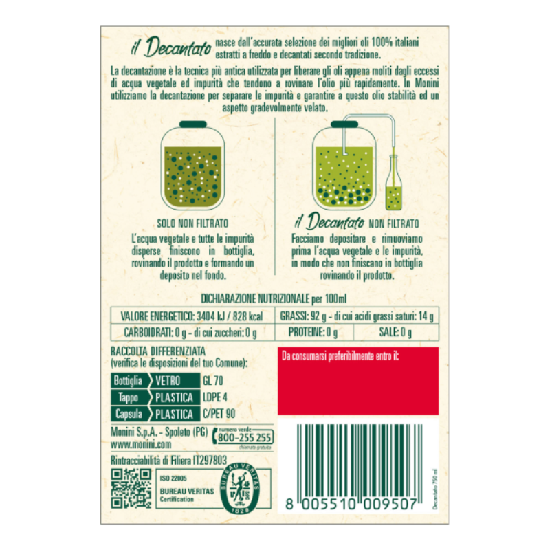 Olio Extra Vergine di Oliva  Decantato 100% Italiano - 1 Litro